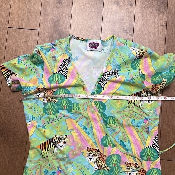 Leggiadro Jungle jersey Wrap Dress Stretch Lycra Tiger Zebra shortsleeve green M - Picture 8 of 12